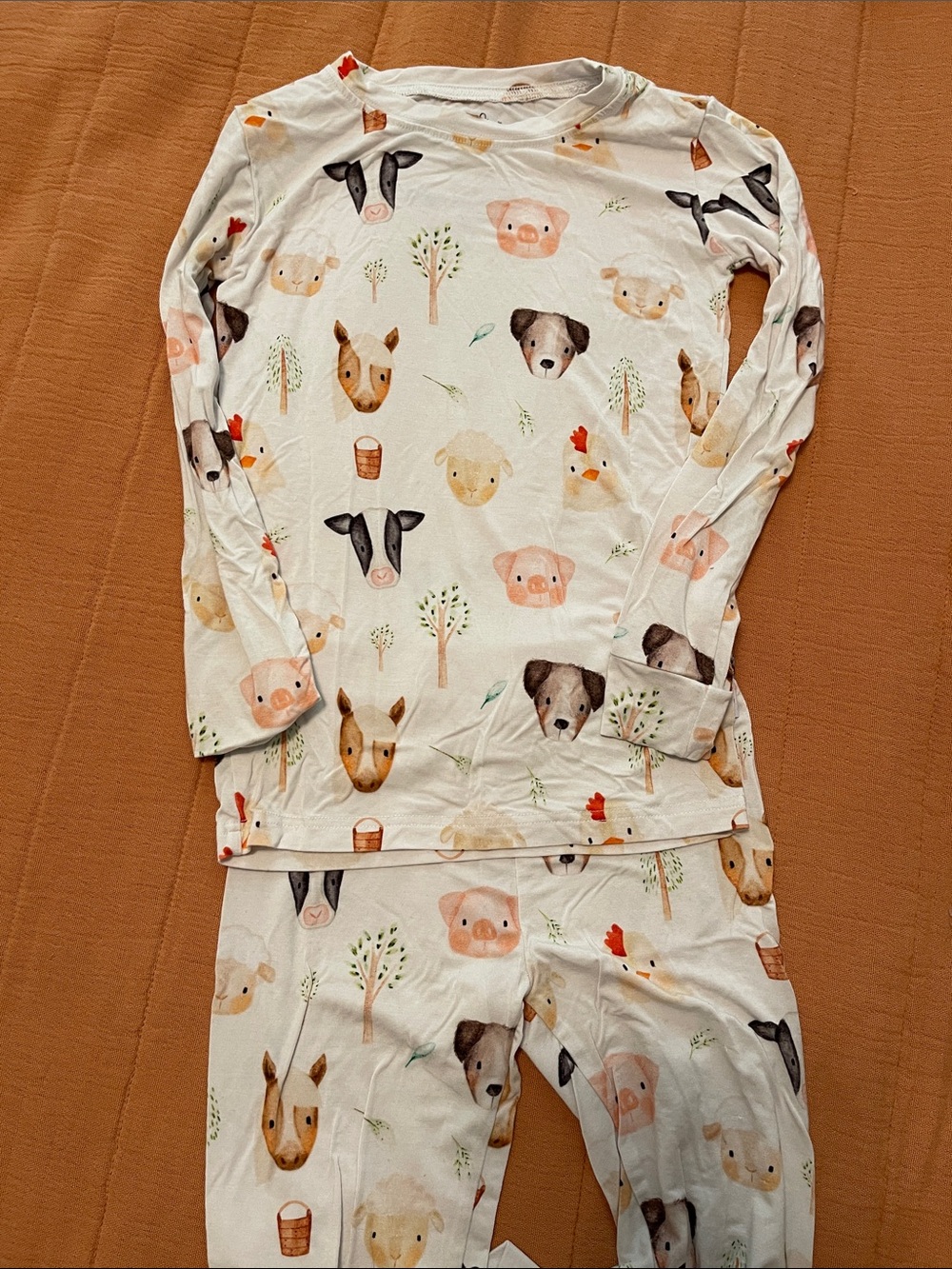 Kids White Farm Animal Print Pajama Set